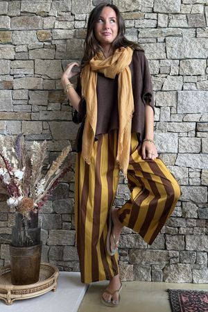 Bloc Striped Wide Barrel Pant Ochre & Chocolate